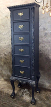 Load image into Gallery viewer, Vintage Chest of Drawers, Tallboy Chest, Grey Chest of Drawers, Dark Grey Chest of Drawers, Tall Slim Drawers, Ball & Claw Feet