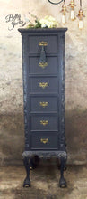 Load image into Gallery viewer, Vintage Chest of Drawers, Tallboy Chest, Grey Chest of Drawers, Dark Grey Chest of Drawers, Tall Slim Drawers, Ball & Claw Feet