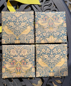 William Morris Strawberry Thief Design Ceramic Coasters Set of Four